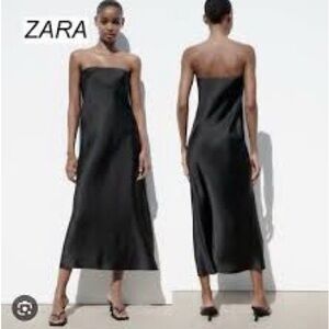 Zara Black Strapless Pleated Sheath Dress